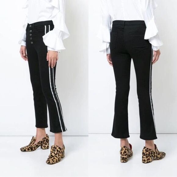 Veronica Beard Carolyn 10” Baby Boot Cropped Jeans Tux Stripes Size 24 in Raven - Picture 1 of 10